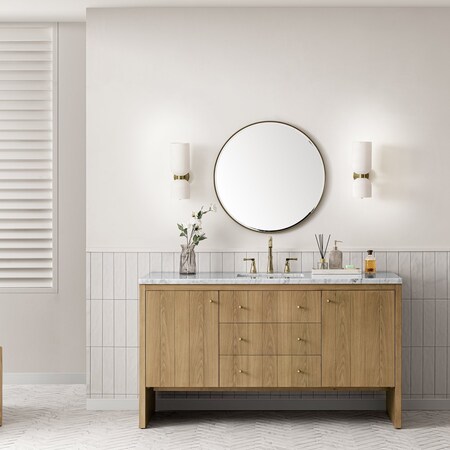James Martin Vanities Hudson 60in Single Vanity, Light Natural Oak w/ 3 CM Arctic Fall Top 435-V60S-LNO-3AF